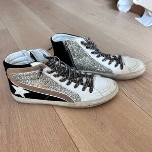 Golden Goose Mid Top Sneakers- black/silver/tan/leopard